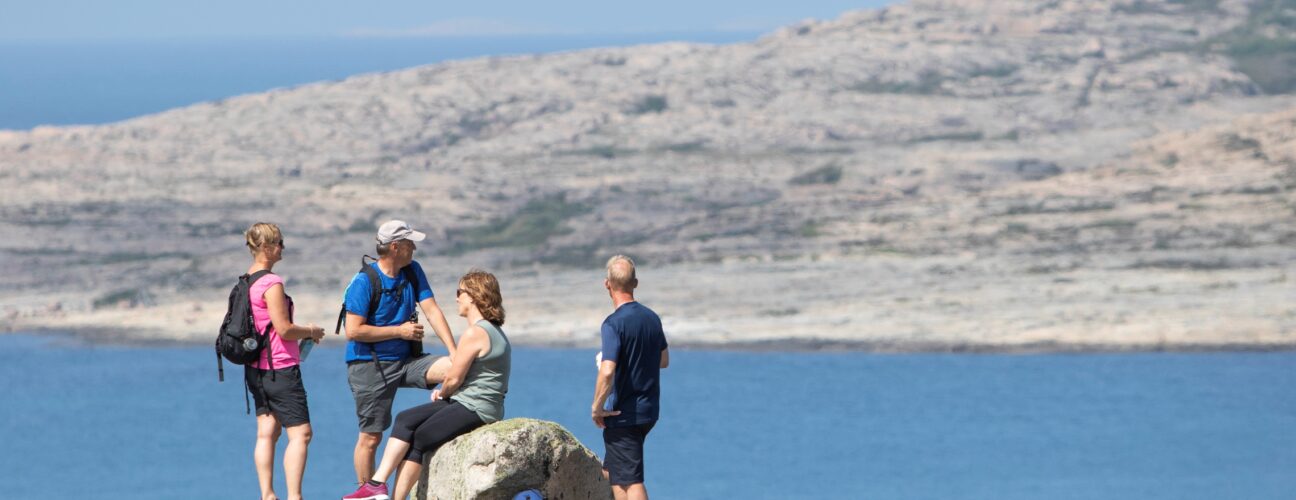 Fyra personer som vilar på en klippa.